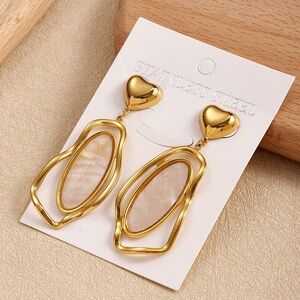 Gold Heart Abalone Drop Earrings